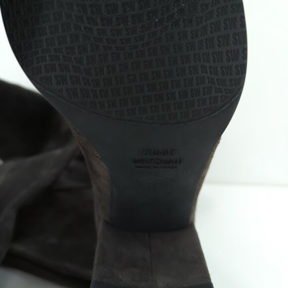 Stuart Weitzman Women 10 Tieland Boots Gray Suede OTK Almond Toe Block Heel Tie - Picture 9 of 9